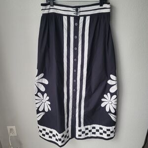 NWT Farm Rio Nature Black Floral Checkered Maxi Skirt Size Large In Black